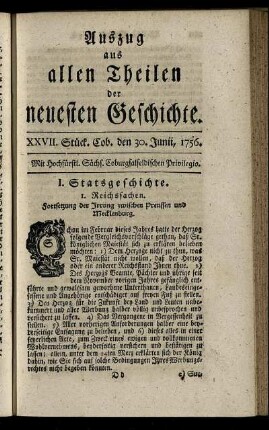XXVII. Stück. Cob. den 30. Junii, 1756.