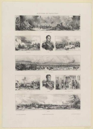 Schlachtenszenen mit Napoleon und den Bildnissen von Ney und Duroc