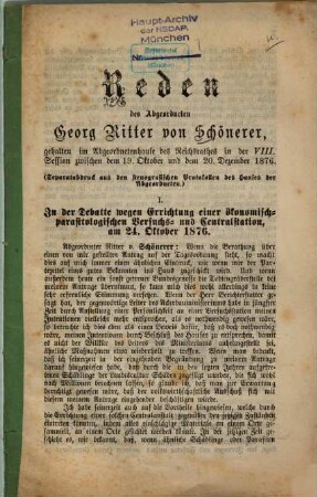 Reden des Abgeordneten Georg Ritter von Schönerer, gehalten im Abgeordnetenhause des Reichsrathes in der VIII. Session zwischen dem .... 3