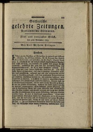 Fünf und vierzigstes Stück, den 9ten November 1793.