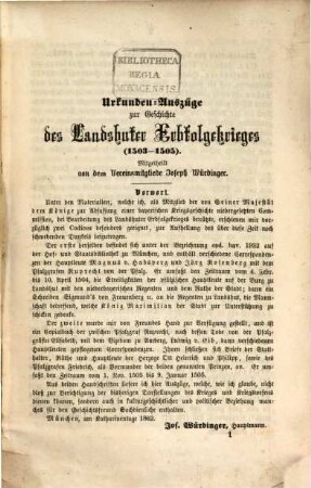 Urkunden-Auszüge zur Geschichte des Landshuter Erbfolgekrieges : (1503 - 1505)