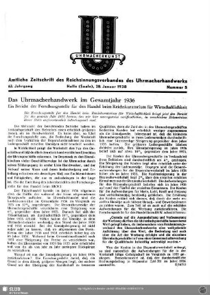 Das Uhrmacherhandwerk im Gesamtjahr 1936
