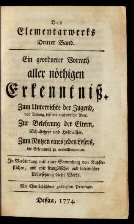 Bd. 3: Des Elementarwerks ... Band