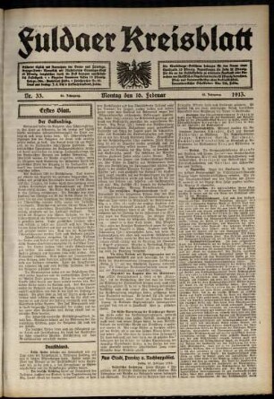 Erste Ausgabe vom Montag, den 10. Februar 1913.
