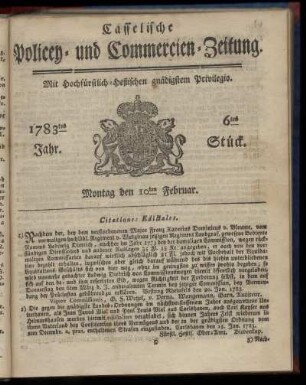 6tes Stueck, Montag den 10ten Februar. 1783