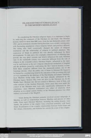 Islam And The Ottoman Legacy In The Modern Middle East