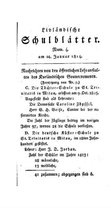 Nachrichten von den öffentlichen Lehranstalten des Kurländischen Gouvernements : (Fortsetzung von Nr. 7)