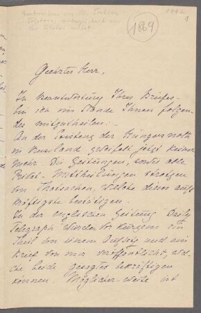 Lev N. Tolstoj (1828 - 1910) Autographen: Briefe von Lev N. Tolstoj an verschiedene Adressaten - BSB Autogr.Cim. Tolstoj, Lev N.. 1, Lev N. Tolstoj (1828 - 1910) Autographen: Brief von Lev N. Tolstoj an Robert Piloty - BSB Autogr.Cim. Tolstoj, Lev N..1