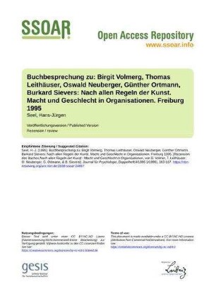 Buchbesprechung zu: Birgit Volmerg, Thomas Leithäuser, Oswald Neuberger, Günther Ortmann, Burkard Sievers: Nach allen Regeln der Kunst. Macht und Geschlecht in Organisationen. Freiburg 1995