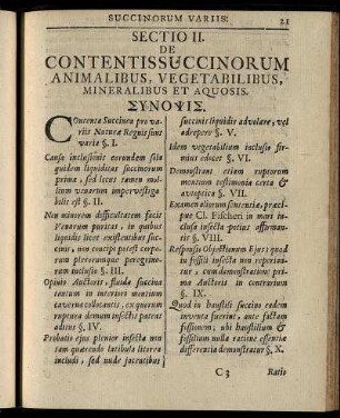 Sectio II. De Contentissuccinorum Animalibus, Vegetabilibus, Mineralibus Et Aquosis ...