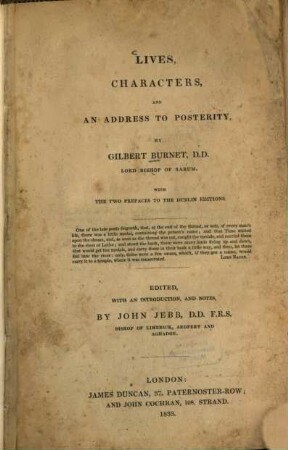 Lives, characters and an address to posterity