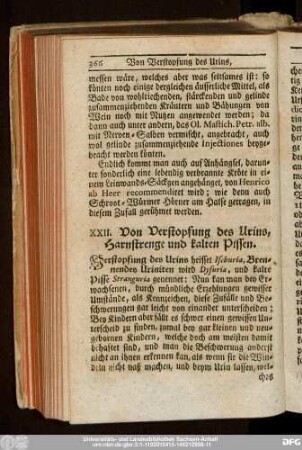 XXII. Von Verstopfung des Urins, Harnstrenge und kalten Pissen.