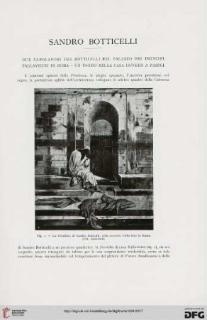 27: Sandro Botticelli : due capolavori del Botticelli nel Palazzo dei Principi Pallavicini in Roma - un tondo nella Casa Duveen a Parigi