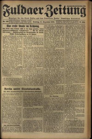 Erste Ausgabe vom Sonntag, den 22. Dezember 1929.