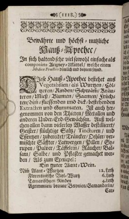 Bewährte un höchst nutzliche Hauß-Apothec/