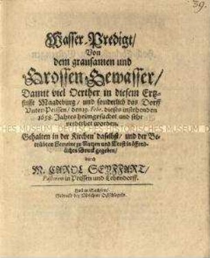 Predigt aus Anlass eines Saale-Hochwassers in Unterpeißen bei Bernburg 1658