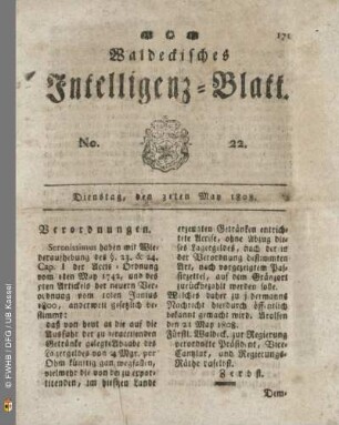 No. 22. Dienstag, den 31ten May 1808