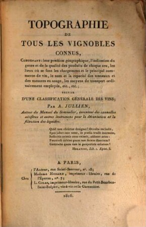Topographie de tous les vignobles connus