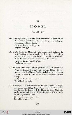 VI. Möbel (Nr. 181-270)