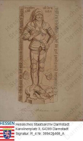 Rodenstein, Hans III. Junker v. (1418-1500) / Porträt, Datstellung auf dem Epitaph in St. Laurentius zu Fränkisch-Crumbach / Ganzfigur