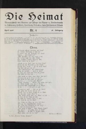 April 1926. Nr. 4. 36. Jahrgang