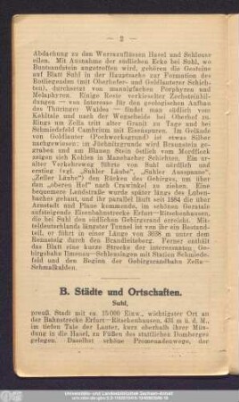 B. Städte und Ortschaften.