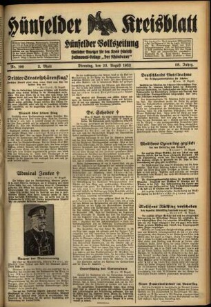 Zweite Ausgabe vom Dienstag, den 23. August 1932.