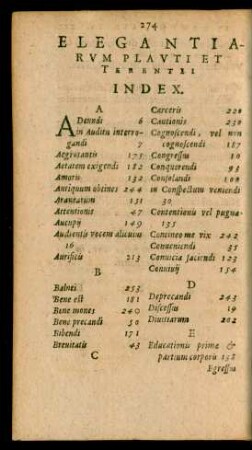 Elegantiarum Plauti Et Terentii Index.
