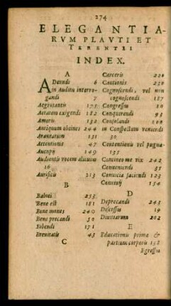 Elegantiarum Plauti Et Terentii Index.