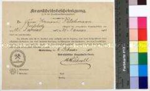 Krankheitsbescheinigung des Niederschlesischen Knappschaftsvereins für den Hauer Hermann Pietschmann