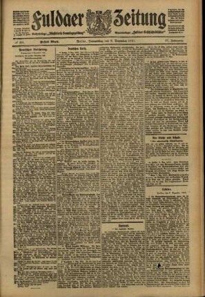 Erste Ausgabe vom Donnerstag, den 08. Dezember 1910.