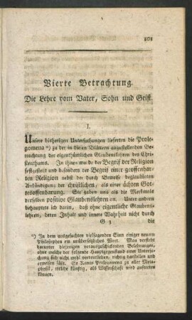Vierte Betrachtung. Die Lehre vom Vater, Sohn und Geist