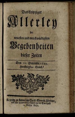 Den 11. Decembr. 1753. Funfftzigstes Stück.