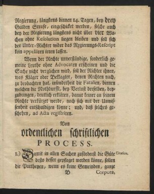 Von ordentlichen schriftlichen Process