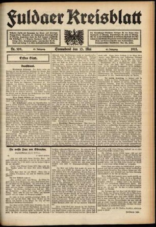 Erste Ausgabe vom Samstag, den 13. Mai 1911.