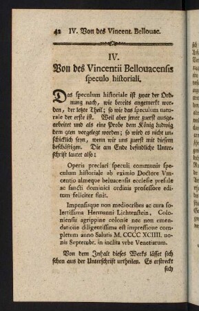 42-63, IV: Von des Vincentii Bellouacensis speculo historiali