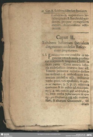 Caput II. Exhibens historiam specialem dogmatum ecclesiae Reformatae propriorum