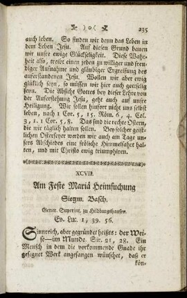 XCVII. Am Feste Mariä Heimsuchung. Ev. Luc.1, 39.56.