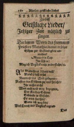 Zwölff Geistliche Lieder/ Jetziger Zeit nützlich zu singen.