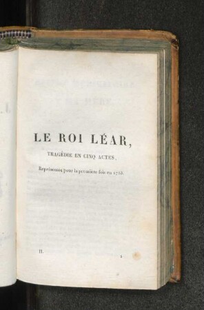 Le roi Léar, Tagédie en cinq actes, Reprèsentée pour la première fois en 1783.