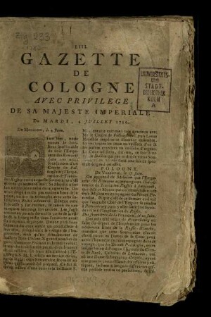 Gazette de Cologne / 1780 (unvollständig)