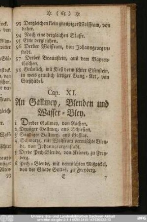 Cap. XI. An Gallmey, Blenden und Wasser-Bley.