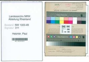 Entnazifizierung Paul Hesmer , geb. 20.10.1886 (Amtsgehilfe)