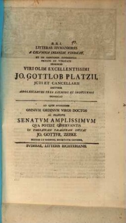 Litteras humaniores a calumnia insaniae vindicat : [Progr.]