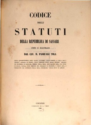 Codice degli statuti della repubblica di Sassari