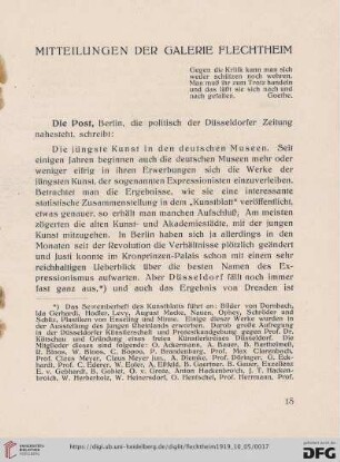 Mitteilungen der Galerie Flechtheim
