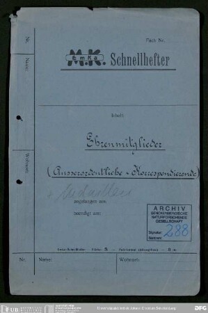 Korrespondenz mit außerordentlichen und korrespondierenden Ehrenmitgliedern