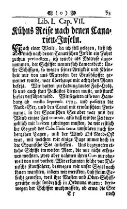 Cap. VII. Kühns Reise nach denen Canarien-Inseln.