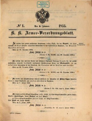 Kaiserlich-Königliches Armeeverordnungsblatt. 5, 5. 1855