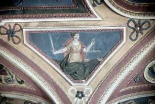 Die sieben Kardinaltugenden, Wappenschilde und Ornamente